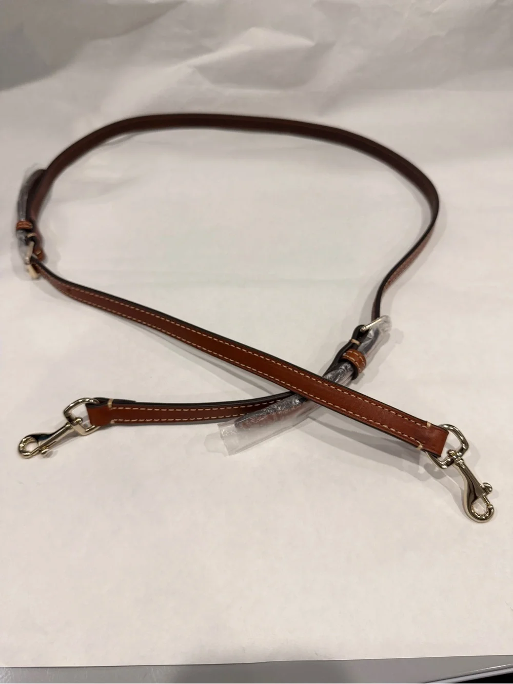 Adjustable Brown Leather Messenger Bag Strap with Light Gold Hardware